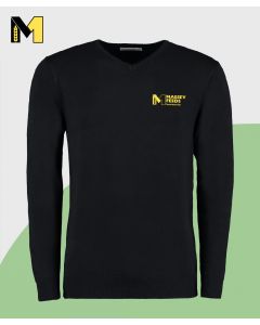 Mens V-Neck Sweater Black - with Front and Nape Logo