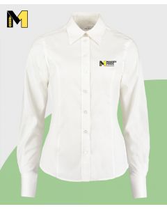 Ladies Long Sleeve Shirt White - with Front and Nape Logo
