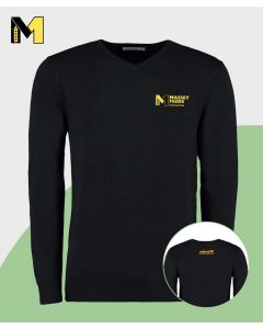 MENS BLACK V-NECK SWEATER WITH FRONT / NAPE LOGO